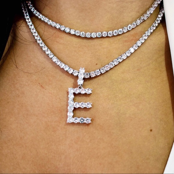 Rhinestone tennis initial necklace - Picture 3 of 5